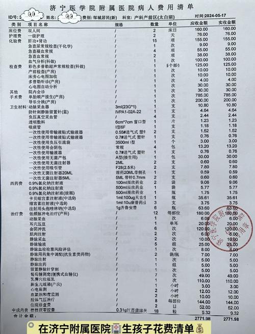 医疗费用明细单